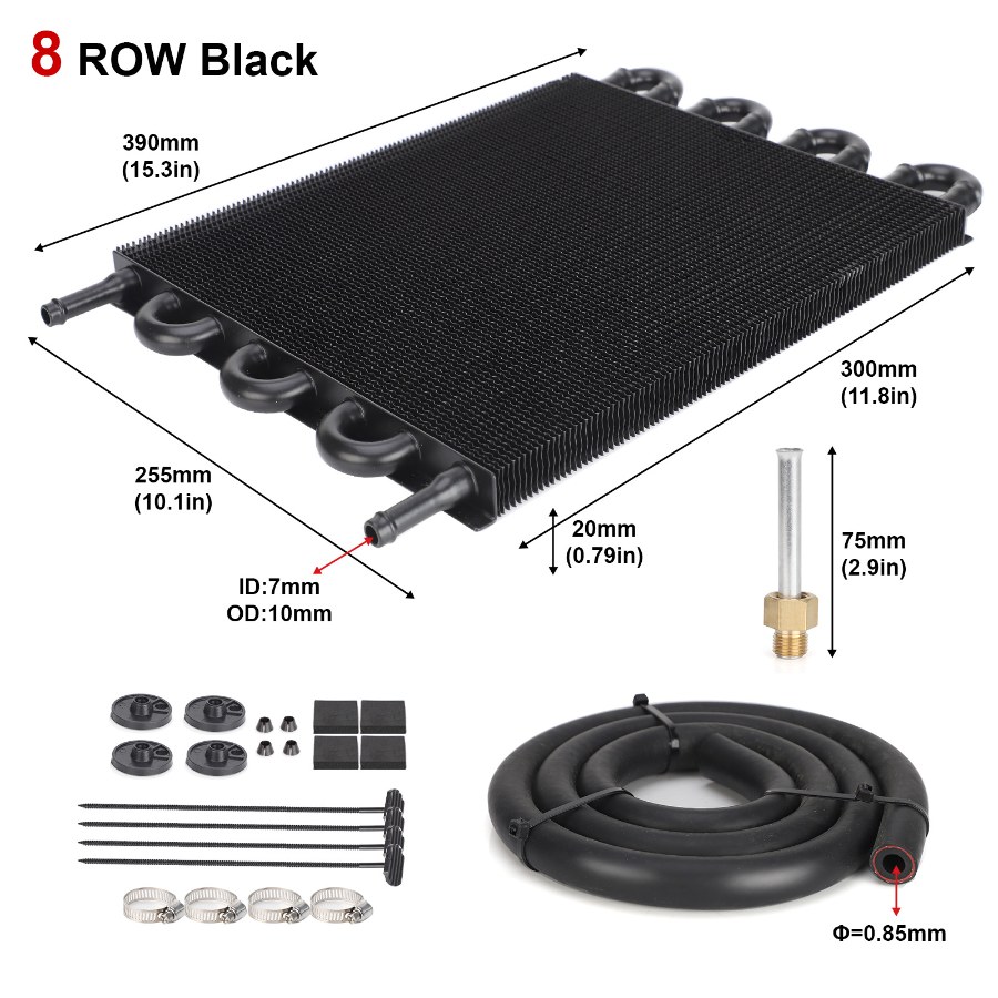 A/C condenser radiator, 8-row, black, universal