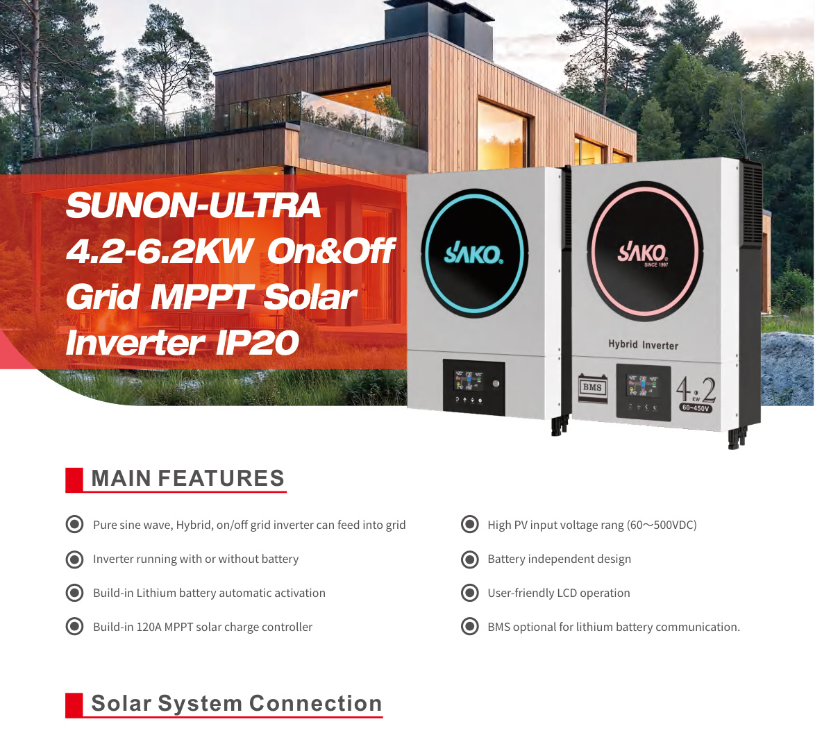 Солнечные инверторы SAKO SUNON-ULTRA 4,2–6,2 кВт