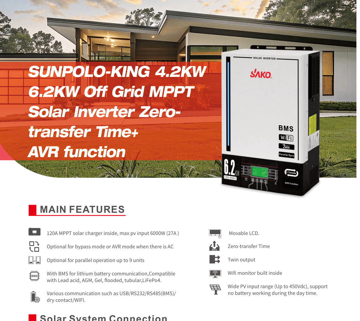 Автономные инверторы SAKO SUNPOLO-KING 4,2–6,2 кВт