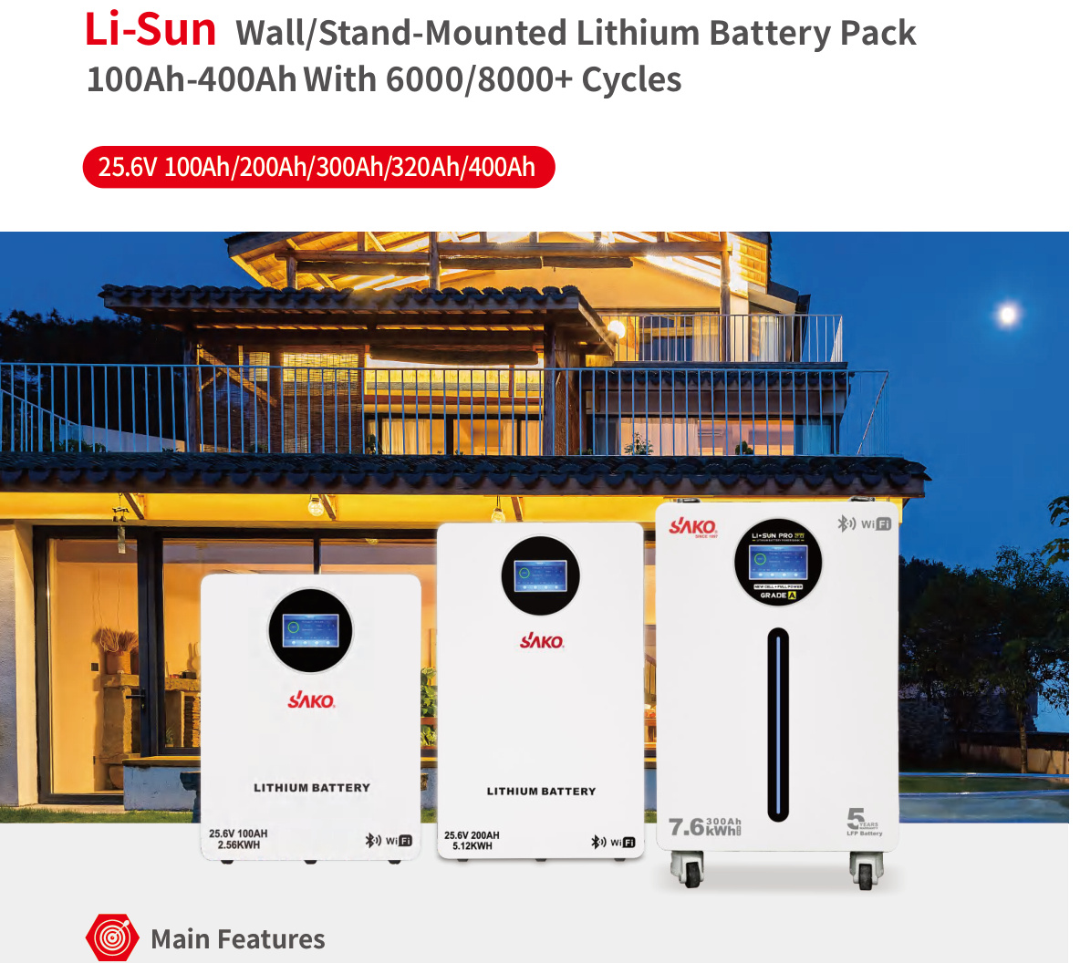 SAKO Li-Sun 25.6 V 100–400 Ah LiFePO4 batteries