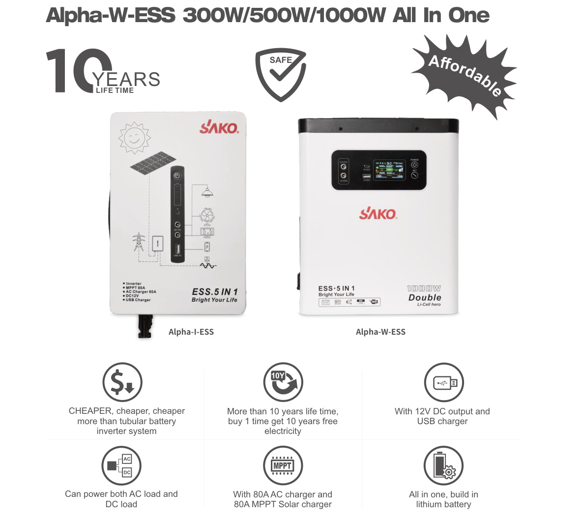 Портативные энергосистемы SAKO Alpha-W-ESS 300–1000 Вт