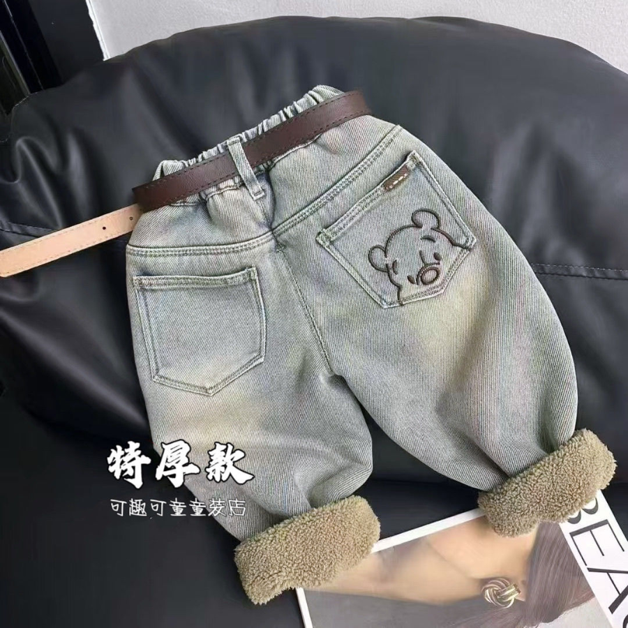 Children's jeans, thick fleece (lamb-plush), winter, for girls — height 80–140 cm