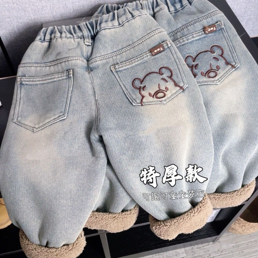 Children's jeans, thick fleece (lamb-plush), winter, for girls — height 80–140 cm