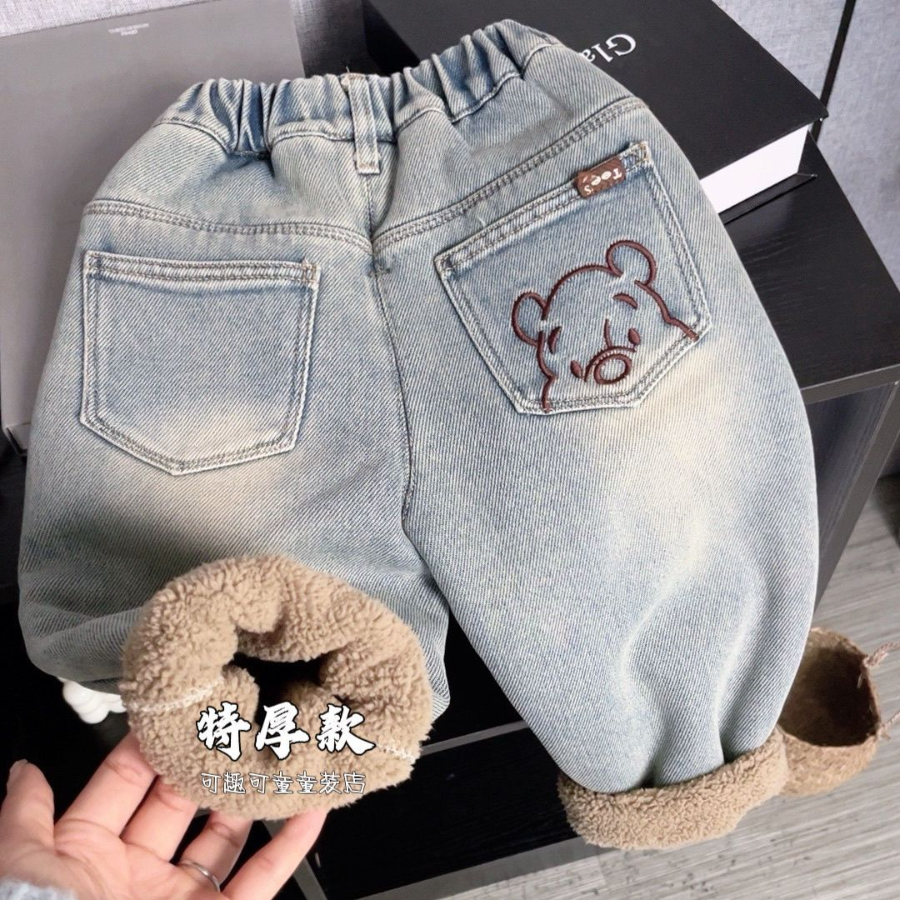 Children's jeans, thick fleece (lamb-plush), winter, for girls — height 80–140 cm