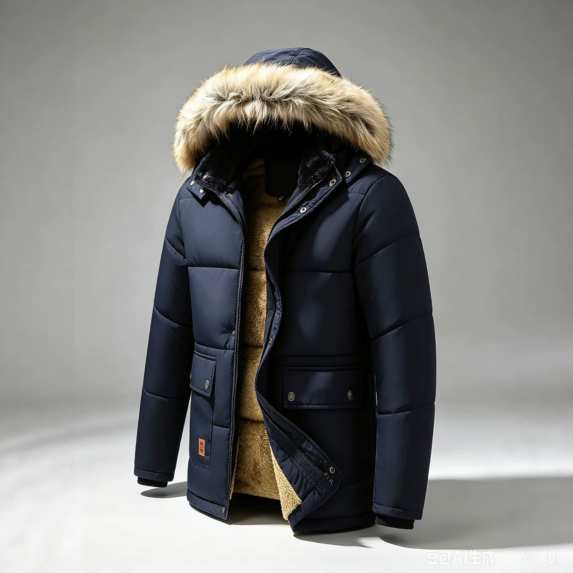 Мужская зимняя куртка 28899 на флисе со съёмным капюшоном, размеры XS–XXL