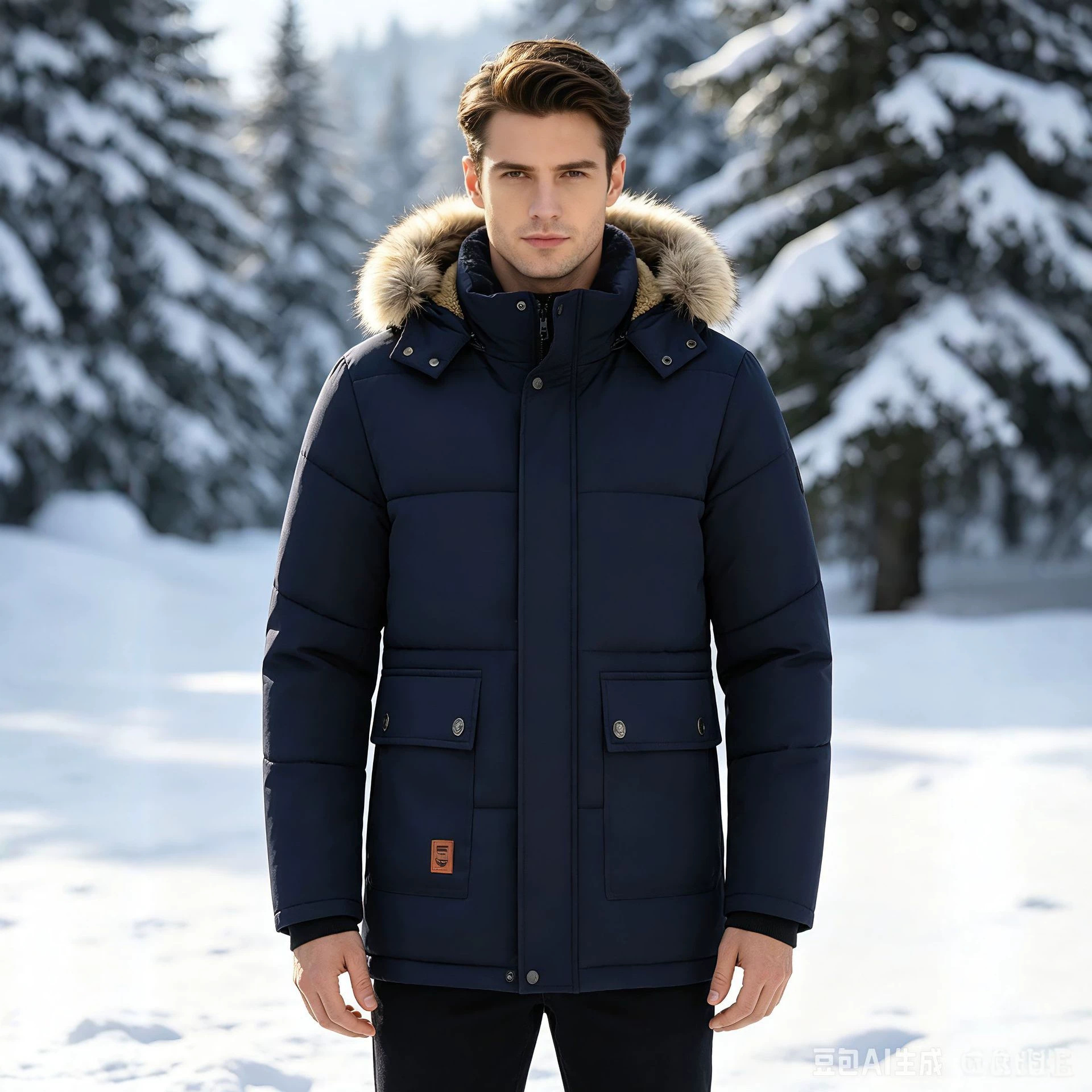 Мужская зимняя куртка 28899 на флисе со съёмным капюшоном, размеры XS–XXL