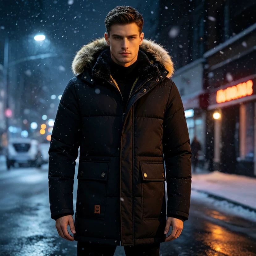 Мужская зимняя куртка 28899 на флисе со съёмным капюшоном, размеры XS–XXL