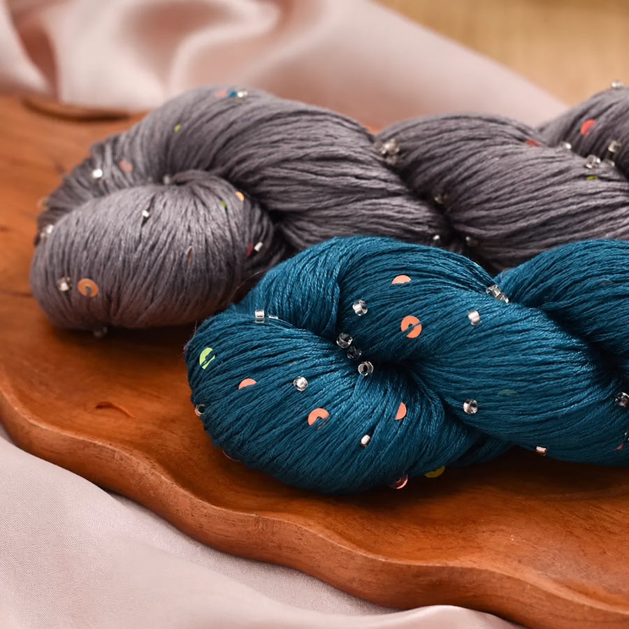 Decorative yarn with beads and sequins, 100 g / 400 m