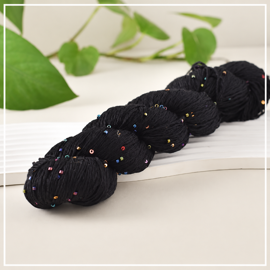 Decorative yarn with beads and sequins, 100 g / 400 m