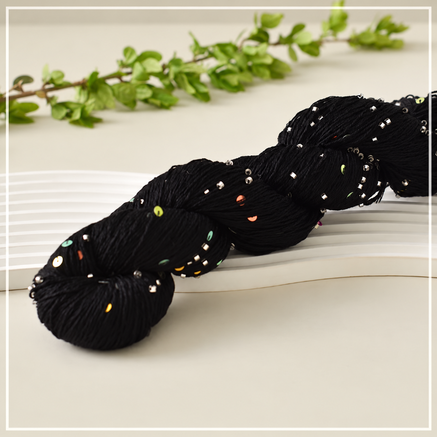 Decorative yarn with beads and sequins, 100 g / 400 m