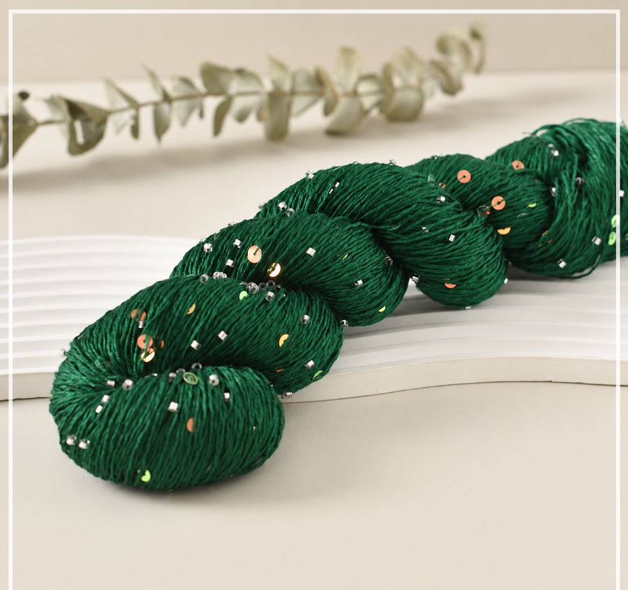 Decorative yarn with beads and sequins, 100 g / 400 m