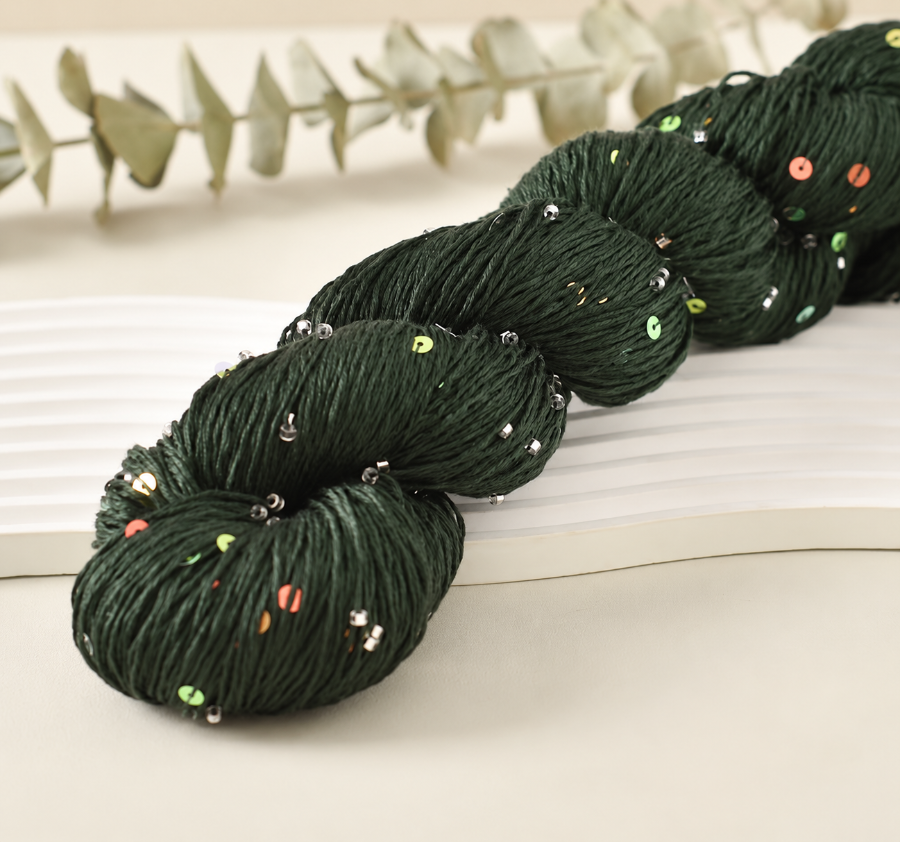Decorative yarn with beads and sequins, 100 g / 400 m