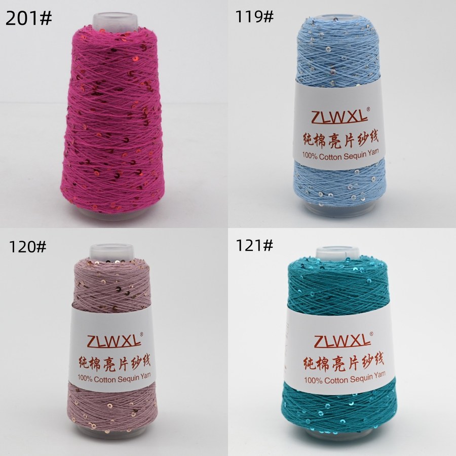 Cotton yarn with 3 mm sequins, 50–1000 g