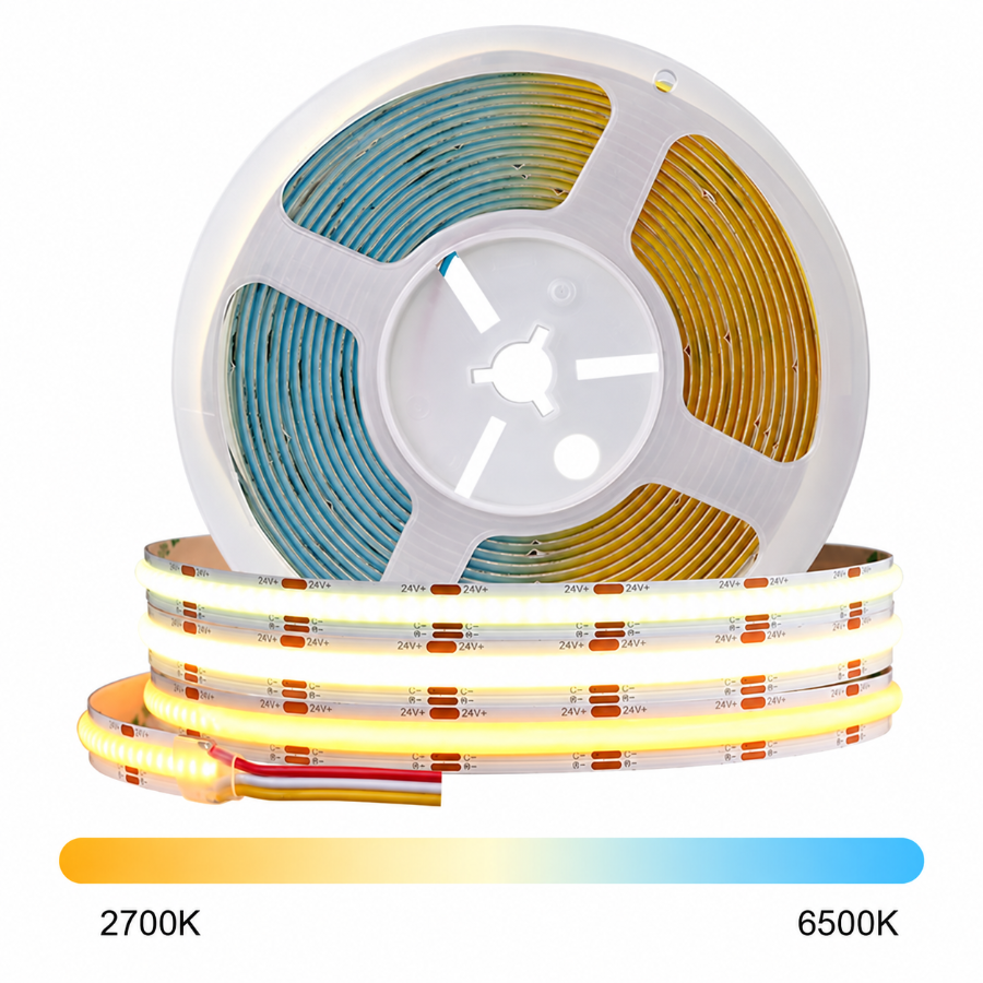 Xingyuan COB CCT LED strip,24V,608 LEDs/m,14W/m,2700–6500K,10mm,IP20